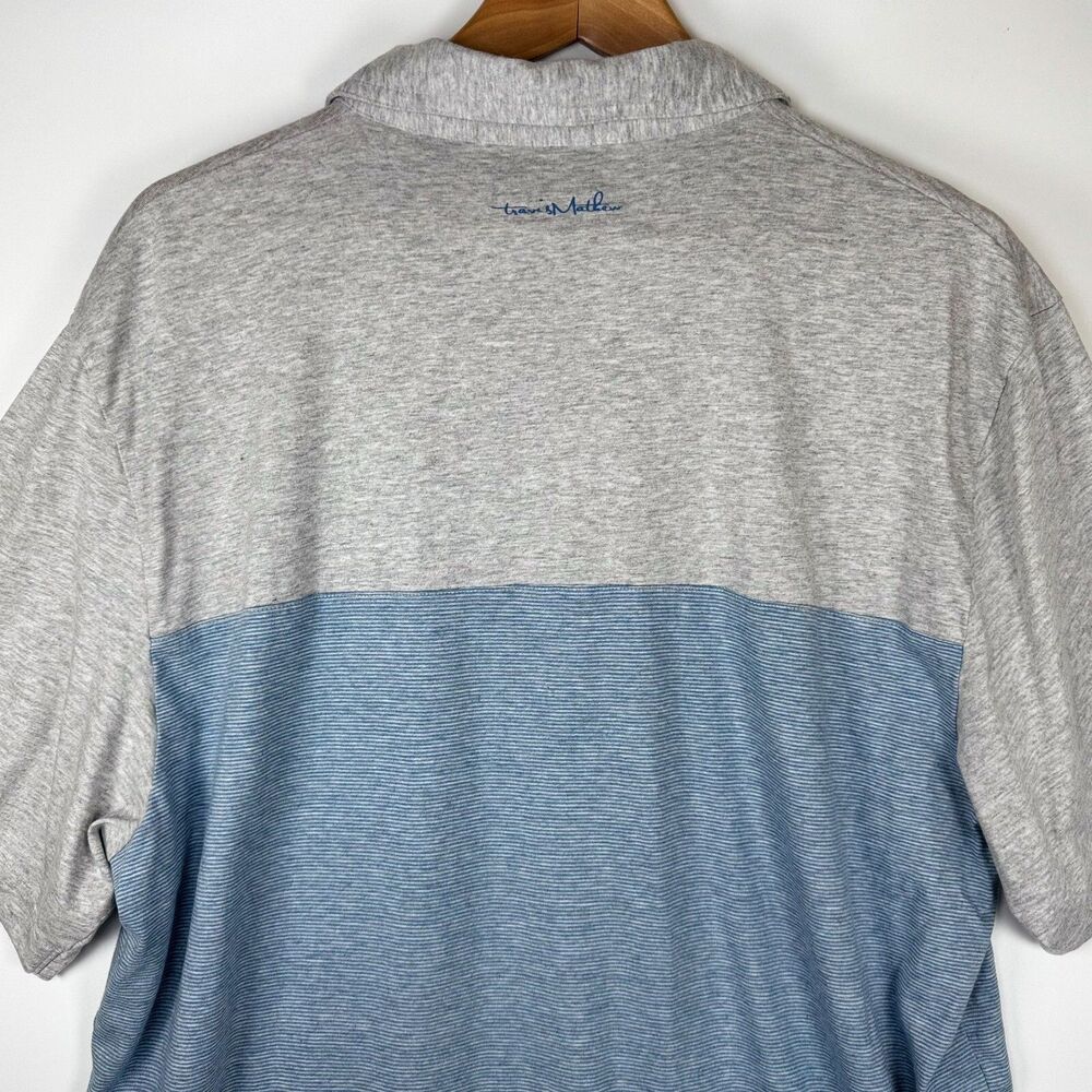 Travis Mathew Polo Shirt Mens XXL Gray Blue‎ Colorblock Stripe Golf Casual - Picture 6 of 13